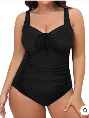 NWT Daci Black One-Piece Swimsuit with Front Tie, Size 16W